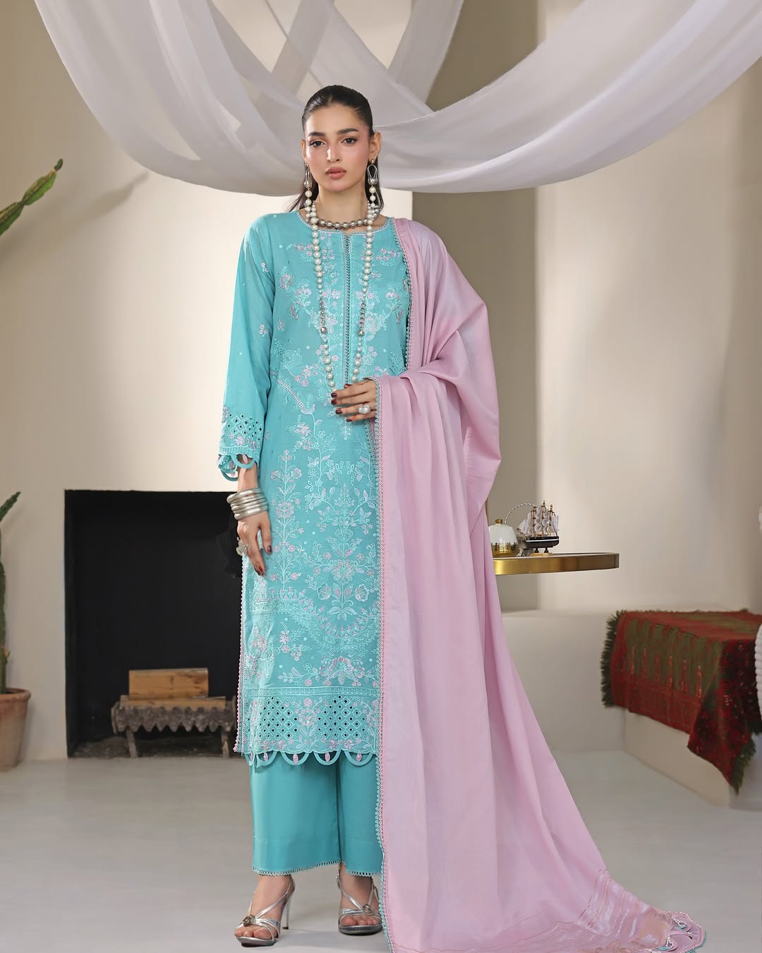 Bahar Mint, Embroidered Lawn 3 Piece