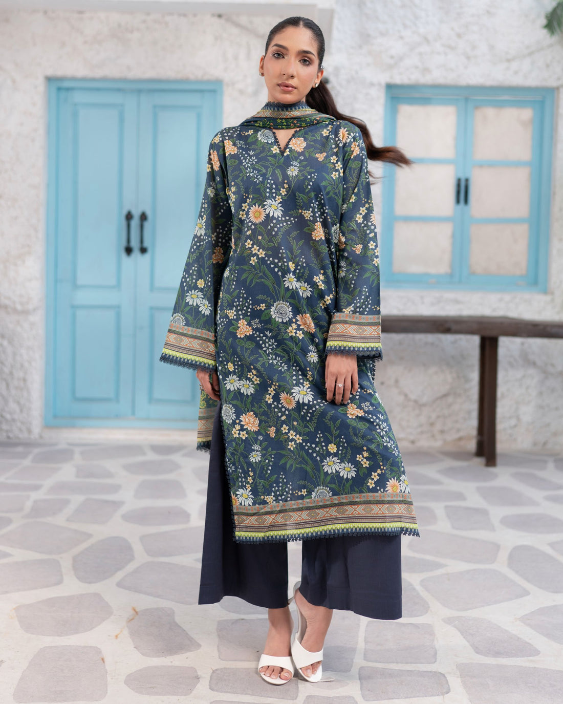 Easy Breezy Teal Blue- Lawn 3 Piece