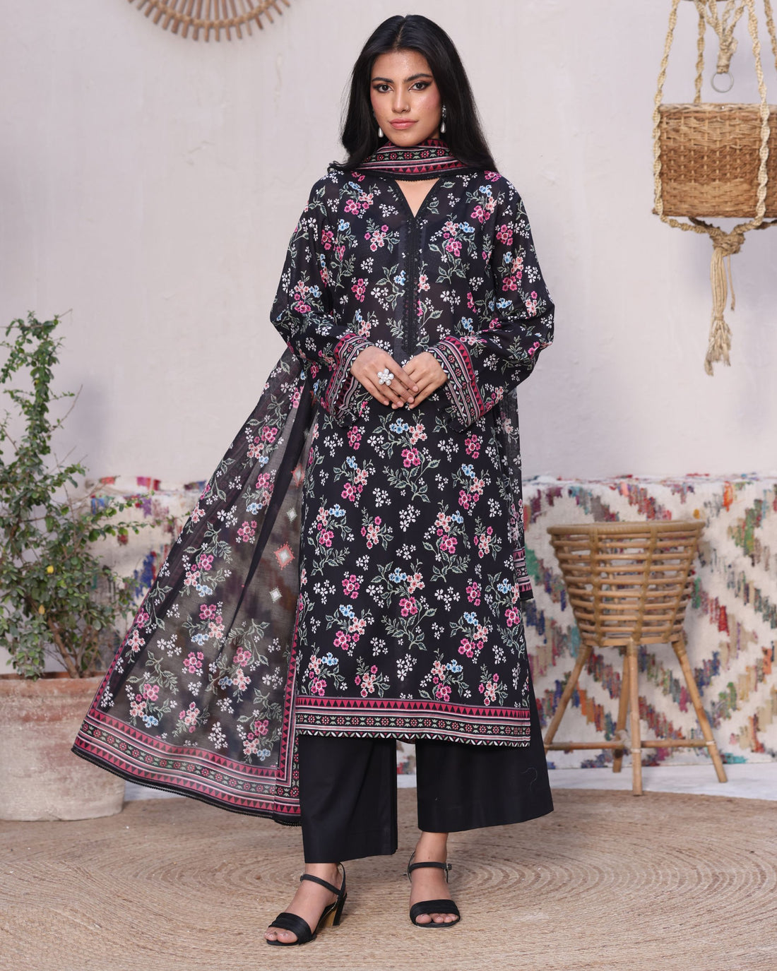 Easy Breezy Black Modern Noir - Lawn 3 Piece