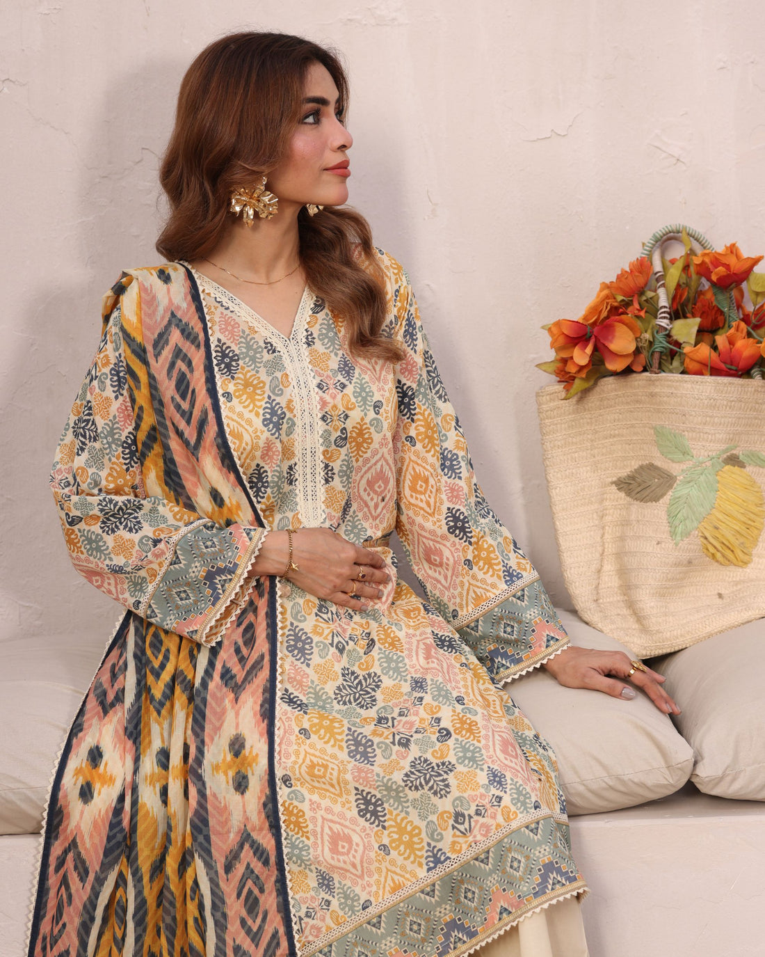Easy Breezy Mosaic Beige - Lawn 3 Piece