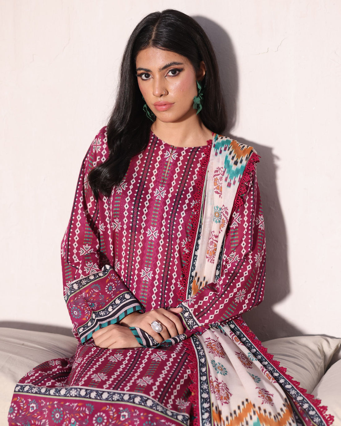 Easy Breezy Reddish Maroon - Lawn 3 Piece