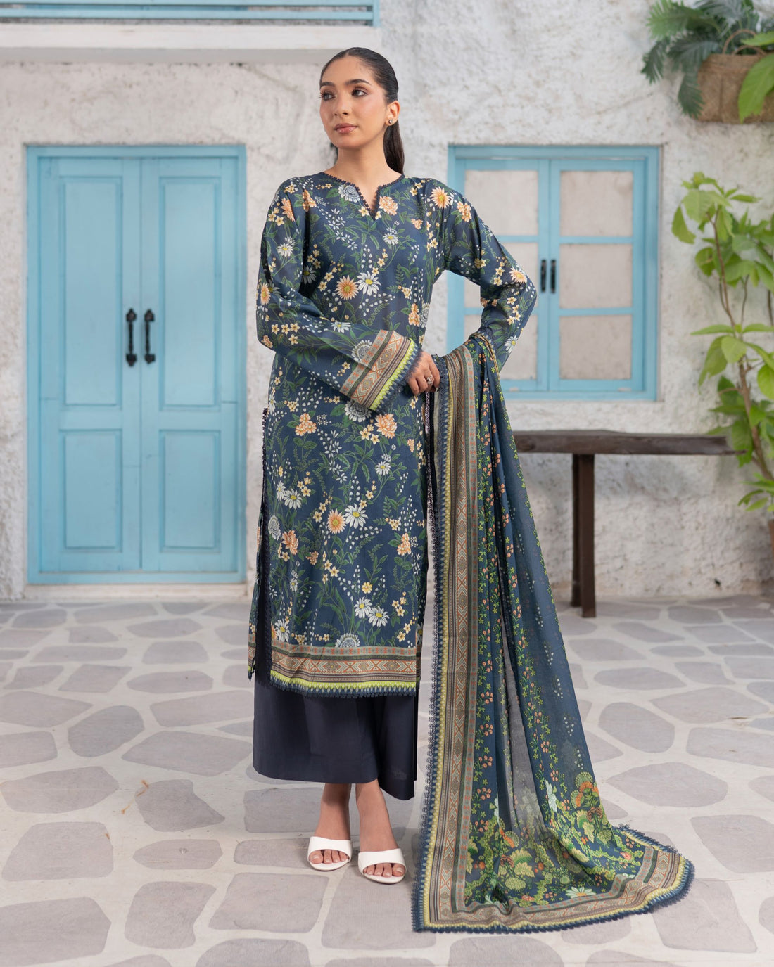 Easy Breezy Teal Blue- Lawn 3 Piece