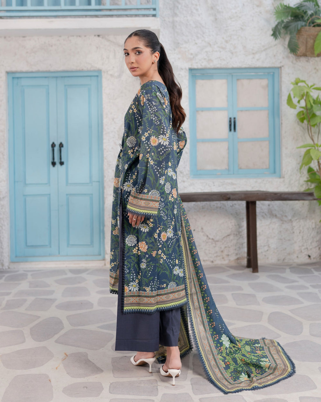 Easy Breezy Teal Blue- Lawn 3 Piece
