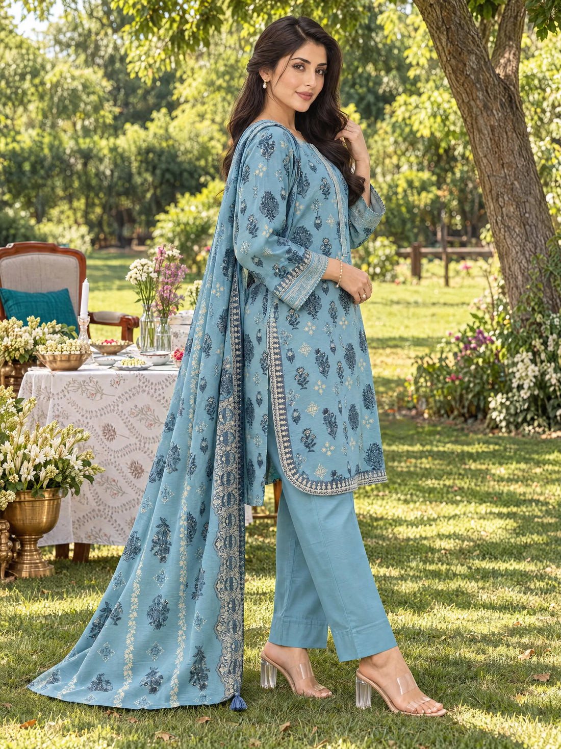 Firdaus Sky, Printed Khaddar 3 Piece
