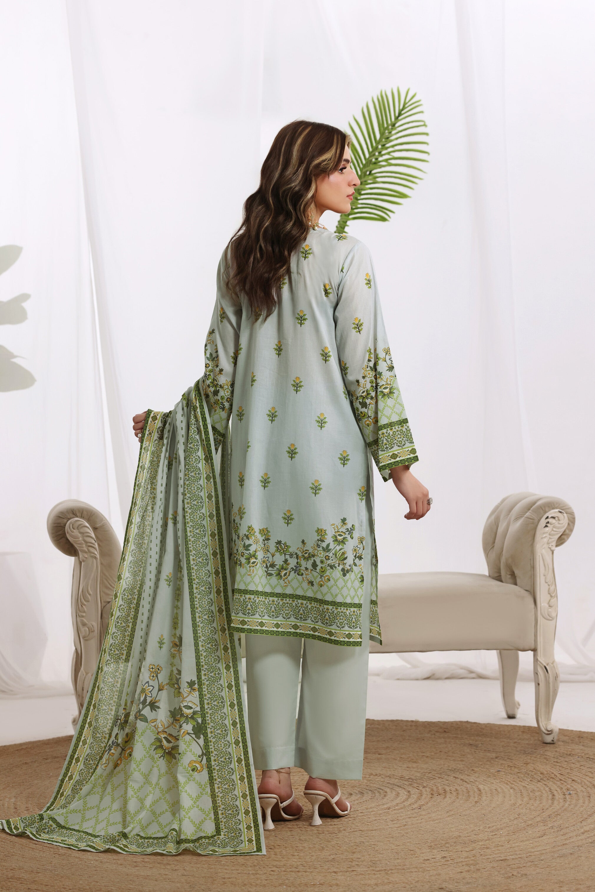 Sunehri Sage Green, Digital Printed Embroidered Lawn 3 Piece