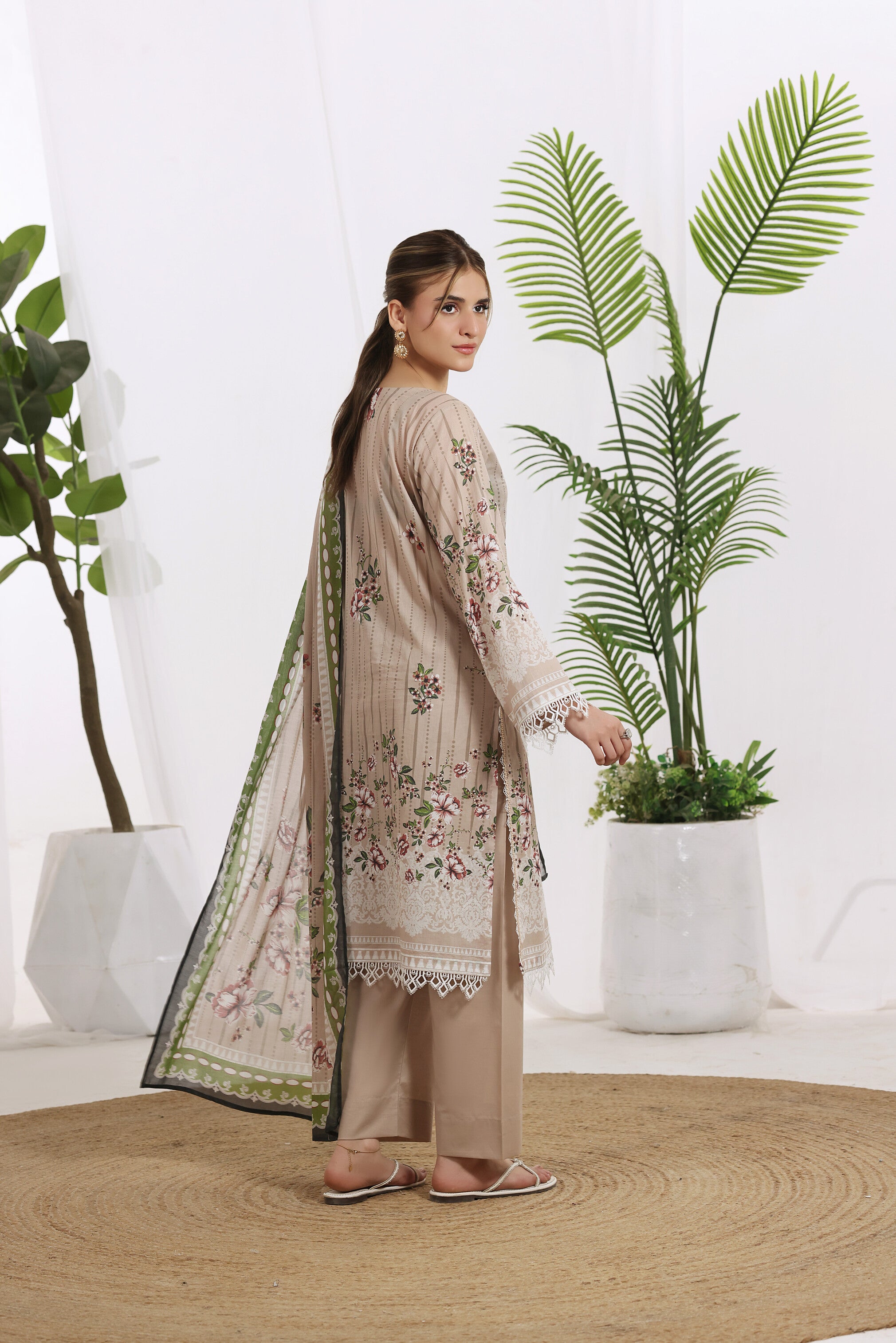 Sunehri Sandstone Beige, Digital Printed Embroidered Lawn 3 Piece