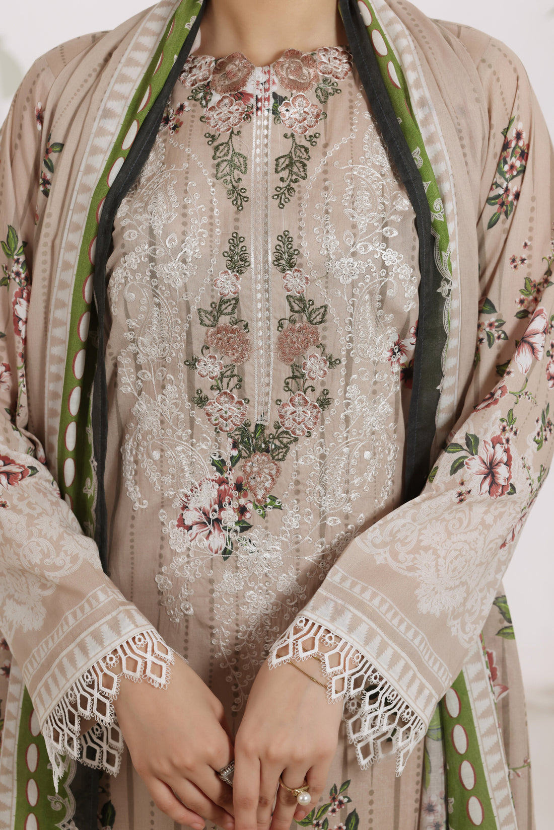 Sunehri Sandstone Beige, Digital Printed Embroidered Lawn 3 Piece